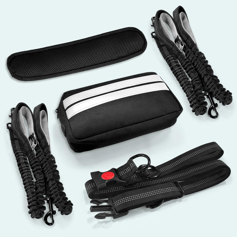 Hands Free Dog Leash for 2 Dogs with Safety Lock and Extra-Thick Waist Belt, Waist Leash for Dog Walking Running, Double Retractable Dog Leashes for Two Dogs with Double Padded Handles, Black - BeesActive Australia
