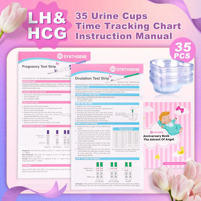 SYNTHGENE Ovulation Test Strips, LH 40 HCG 15 Ovulation and Pregnancy Tests, 40 Ovulation Tests and 15 Pregnancy Tests with 55 Urine Cups, Detect Early Pregnancy and Accurately Track Ovulation 55 Count (Pack of 1） - BeesActive Australia