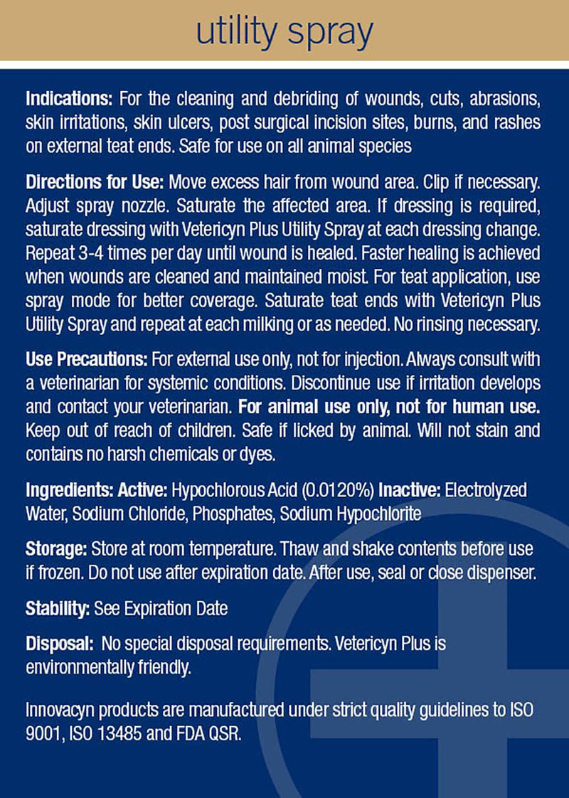Vetericyn Plus Livestock Utility Spray | Wound Care Spray, Teat Spray, Dermal Cleanser - Made in USA - 16-ounce - BeesActive Australia