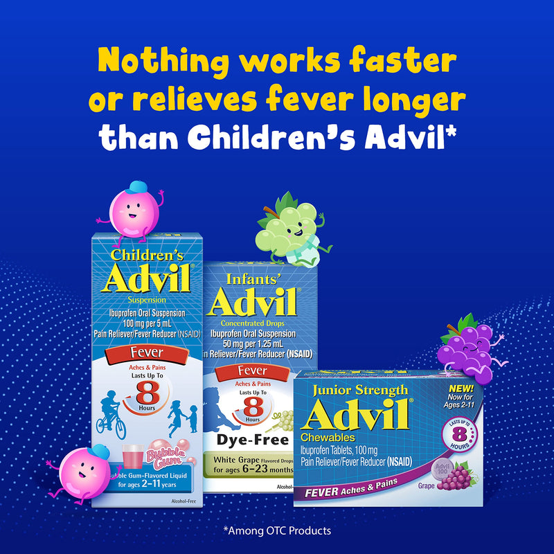 Advil Children's Pain Reliever and Fever Reducer, Dye Free Children's Ibuprofen for Pain Relief, Liquid Ibuprofen for Children, White Grape - 4 Fl Oz (Pack of 3) 4 Fl Oz (Pack of 3)