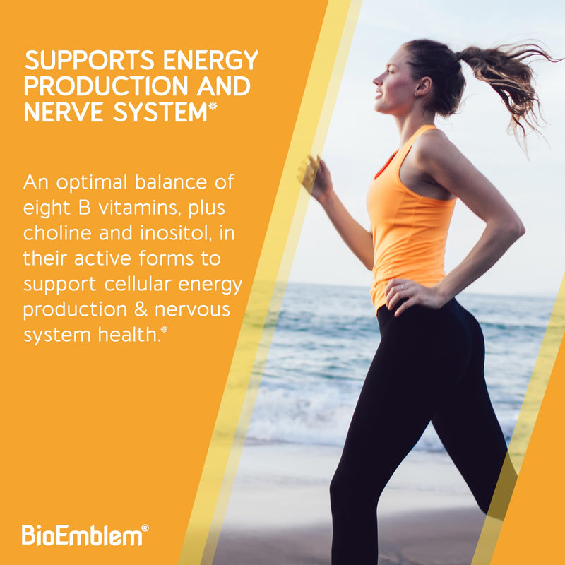 BioEmblem Vitamin B-Complex, 8 Active Forms Including Methyl, 270 Capsules | Methyl Folate, Methyl B12, B6, Biotin, Choline & Inositol - Supports Energy Metabolism, Brain, Heart & Nerves System Health 3pack_90 Capsule