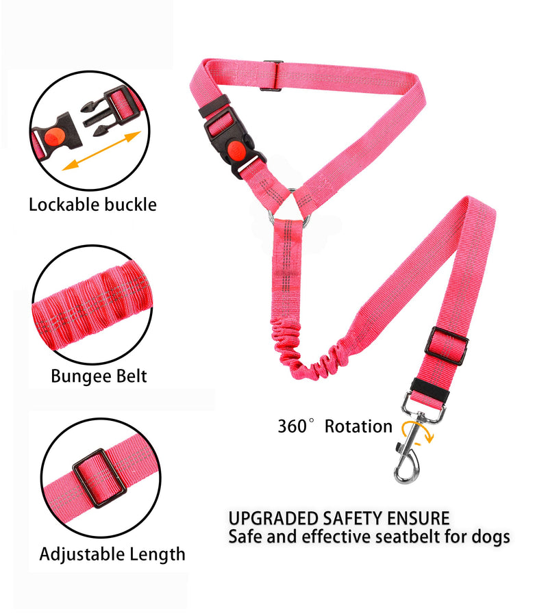 YAOHDAO Dog Seat Belt Harness for Car, Restraint Adjustable with Elastic Bungee Buffer Headrest for Vehicle, 360 Degree Swivel Nylon Pet Safety Seat Belts Car Harness (Pink No Seat Belt Buckle) Pink No Seat Belt Buckle - BeesActive Australia