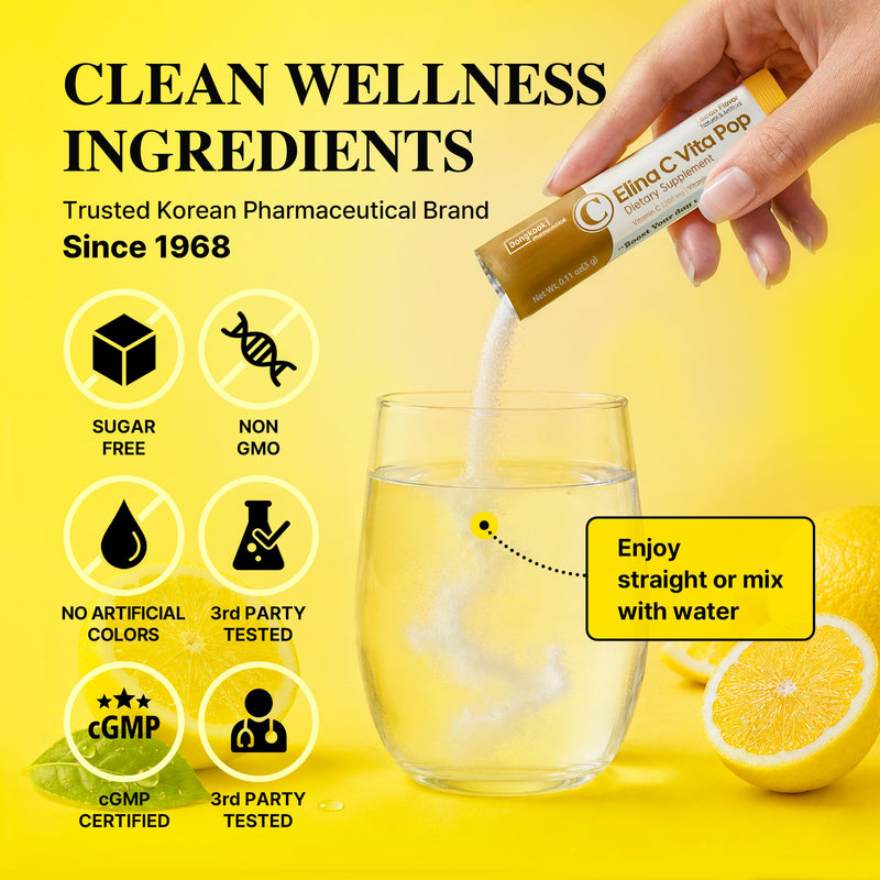 DONGKOOK Vita Pop Korean Vitamin C 2,000mg Powder Zero Sugar Vitamin D & Biotin Stick, Lemon Energy Drink Power Mix, Vitamin C Supplements, Immune Support, Antioxidant, Korean Supplements 100 Packets 0.11 Ounce (Pack of 100)
