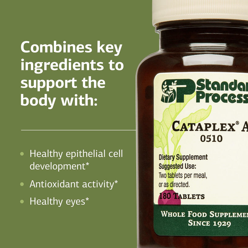 Standard Process Cataplex A, Eye & Mucous Membrane Support, 180 Tablets | Supplement to Support Eye Health and Mucous Membranes, Supports Healthy Vision and Provides Antioxidant Vitamin A, Non-Dairy