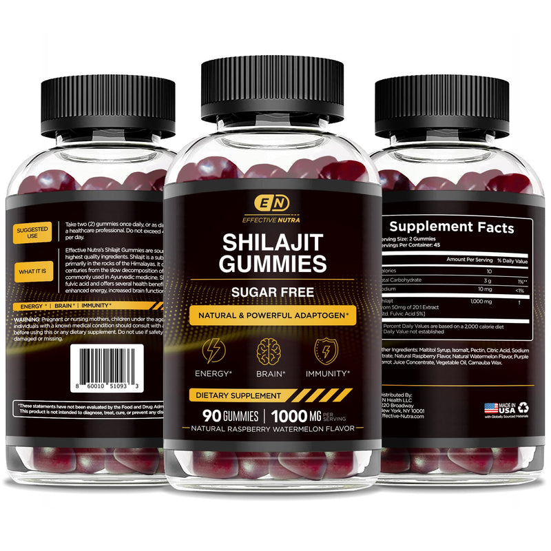 Shilajit Gummies 1000mg | Pure Shilajit Resin for Energy, Brain & Immunity | Supplement for Men & Women | Sugar-Free, Vegan, Gluten-Free | Natural Berry Flavor, Made in USA (90ct) - BeesActive Australia
