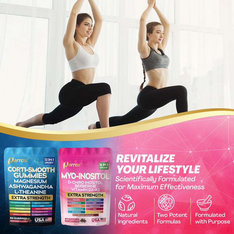 Cortisol & Myo-Inositol Gummies, D-Chiro Inositol, Soothe & Smooth, 150ct | With D-Chiro Inositol, Berberine, Magnesium, Ashwagandha, L-Theanine, Vitamins D3+K2 & B12, Folate, Zinc Pack of 1