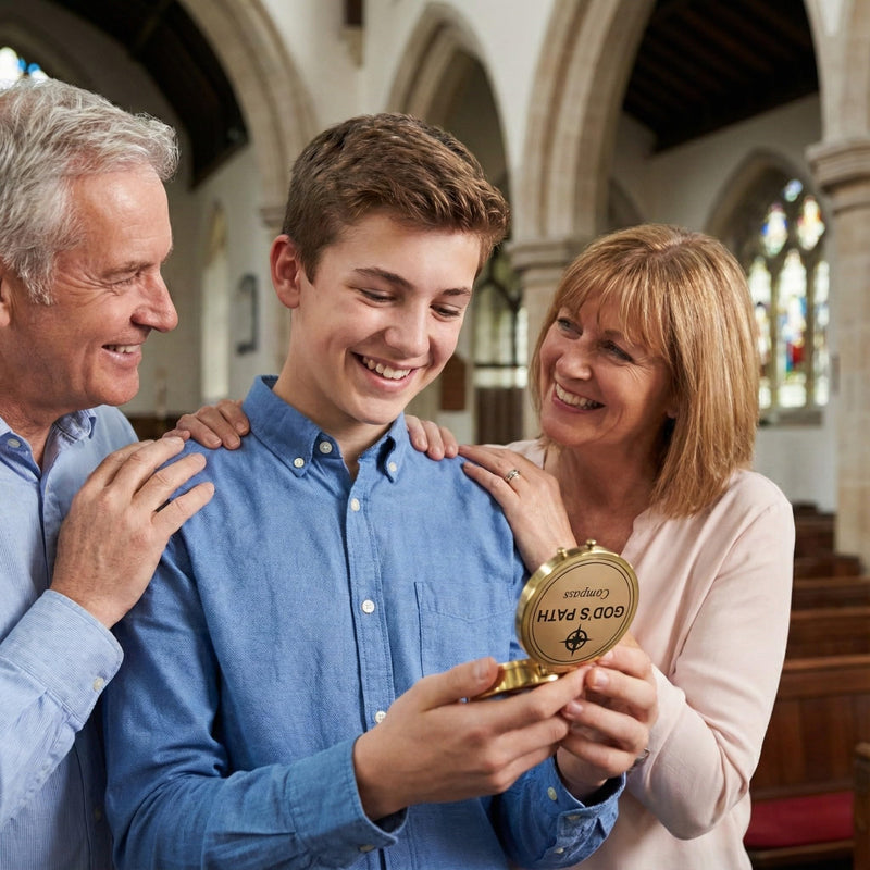 God's Path Compass – Communion & Confirmation Gift for Teenage Boys | Baptism Religious Gifts for Men, Christian, Catholic, Graduation | Sentimental & Inspirational Present – Greeting Card Included God's Path - Wooden Box - BeesActive Australia