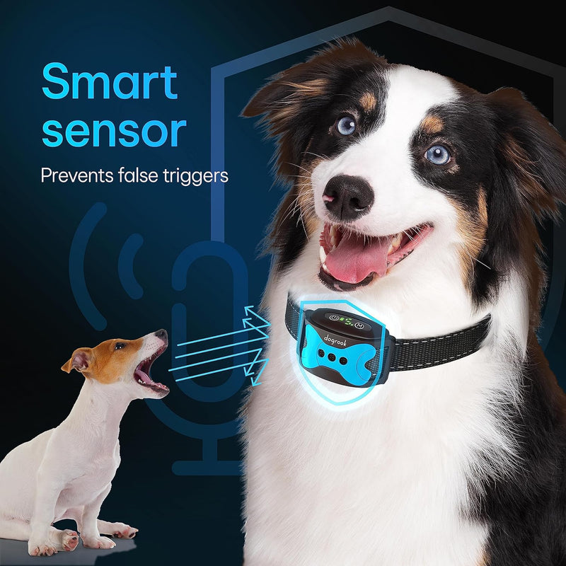 DogRook Dog Bark Collar - Rechargeable Smart Anti Barking Collar for Dogs - Waterproof No Shock Bark Collar for Small/Medium/Large Dogs - 5 Sensitivity Levels - Anti Bark Collar for Dogs - Dog Collar Blue - BeesActive Australia