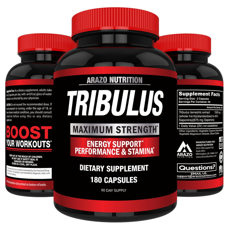 Arazo Nutrition Tribulus Terrestris 1500mg Extract Powder – 180 Capsules - Energy Booster with Estrogen Blocker - BeesActive Australia