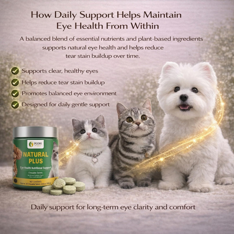 Natural Plus Eye Health Chewable Tablets for Pets, Tear Stain Support Supplement for Cats & Dogs, 90 Count