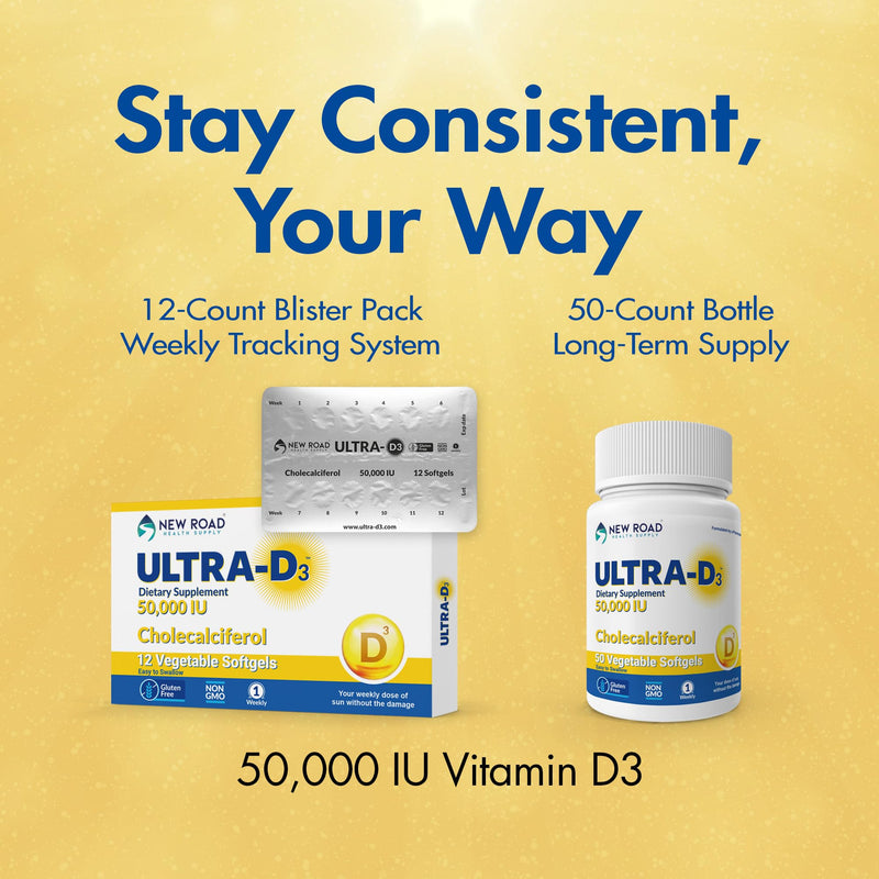 Once-Weekly Vitamin D3 50,000 IU Softgels, 50 Count Bottle, High Potency Vitamin D Supplement, Easy-to-Swallow, Extended Supply 50 Count (Pack of 1)