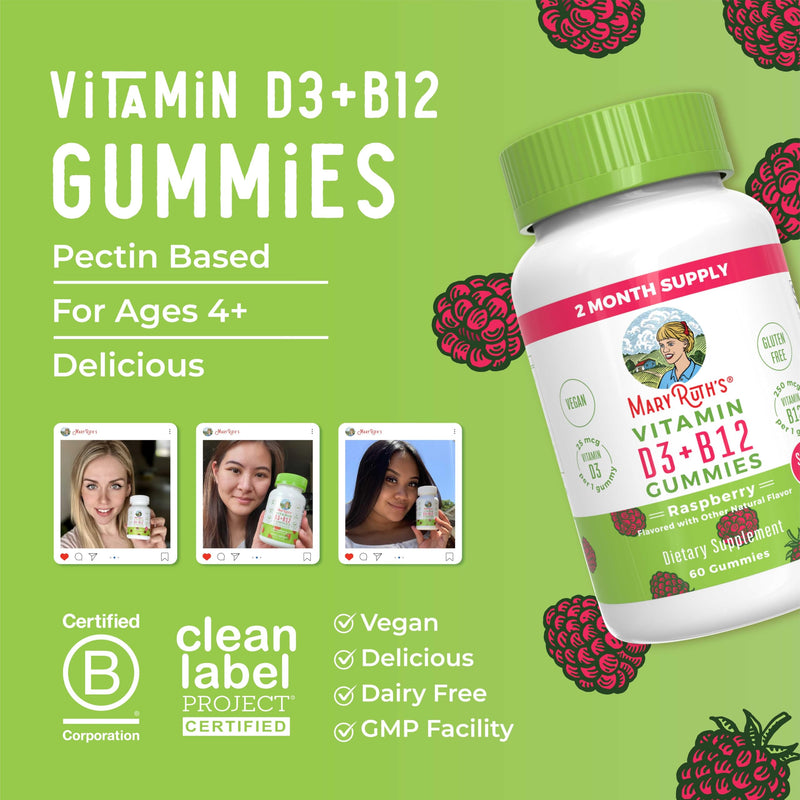 MARYRUTH'S Organics Sugar Free | 2 Month Supply | Vitamin D & B12 Vitamin Supplements for Adults & Kids | Bone Health | Immune Support | Vegan | Non-GMO | 60 Servings (Pack of 2) 60 Count (Pack of 2)