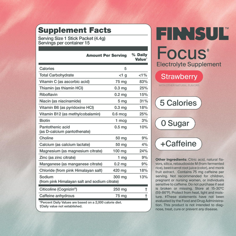 Focus + Caffeine Electrolyte Drink Mix (15 Packets), Variety Pack | Cognizin, Magnesium, Biotin, Vitamin B for Energy, Hydration & Mental Clarity, Sugar Free, Low Calorie