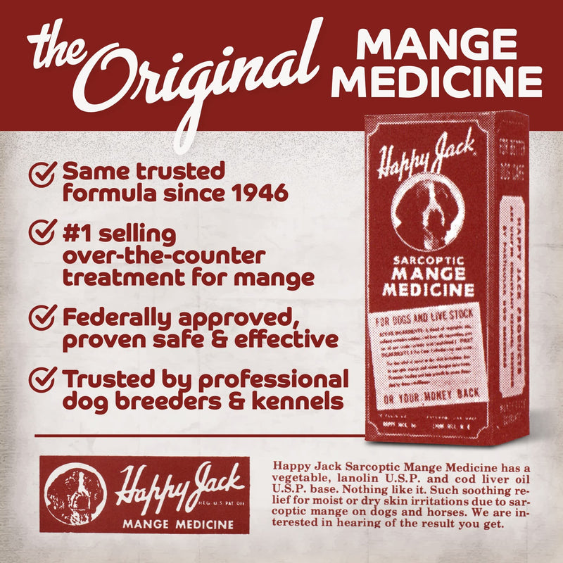 HAPPY JACK Mange Medicine & Treatment for Dogs & Horses - Brings Soothing Itch Relief to Severe Mange, Fungi, Allergies, Eczema & Most Dog Skin Irritation (8 oz) - PawsPlanet Australia