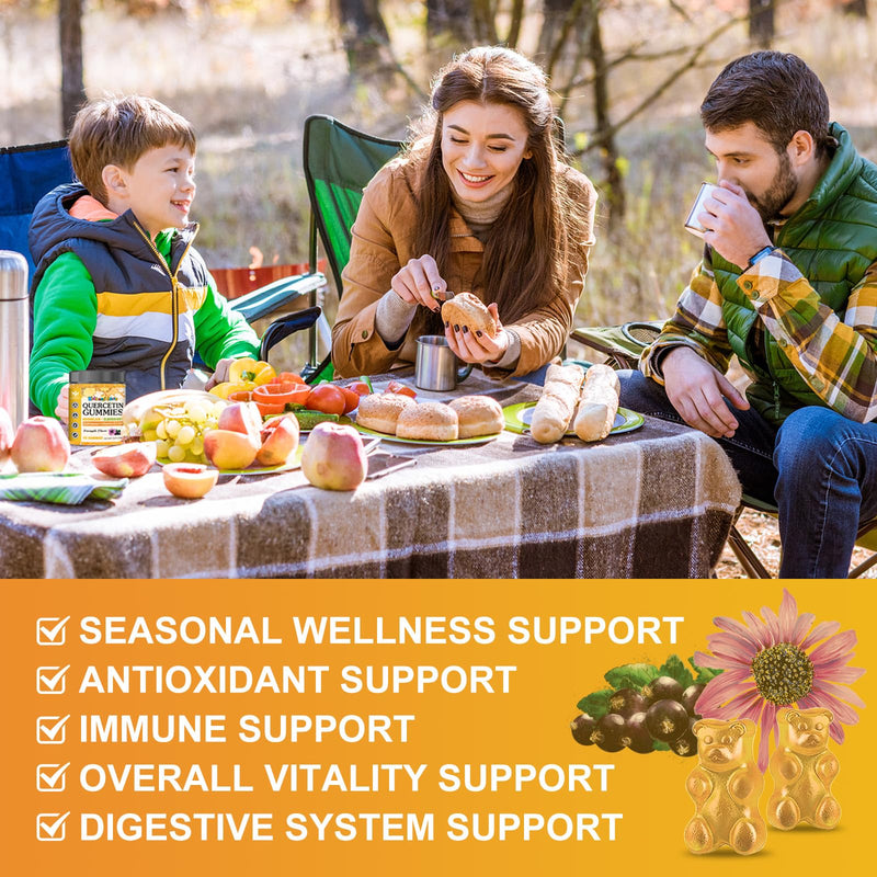 2Pack Quercetin with Bromelain Gummies for Kids & Adults, Sugar Free, 60 Ct | WOGORGT - 800mg Quercetin Gummies with Bromelain, Zinc, Elderberry & D3, Seasonal Wellness Support, Vegan, Pineapple Flavor 60 Count (Pack of 2)