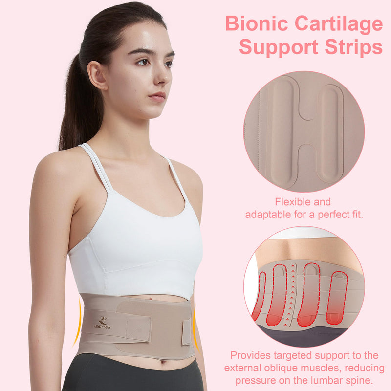 RANDY SUN Ultra Thin Back Brace, Lightweight Breathable for Women & Men, Invisible Lumbar Support Belt for Lower Back Pain Relief and Posture Correction Beige XL/XXL(Waist:36"-43") XL/XXL(Waist:36"-43")