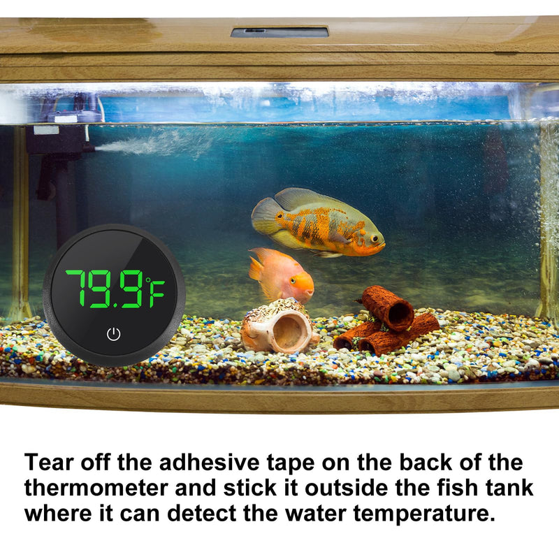 4PCS LED Aquarium Thermometer Fish Tank Thermometer Reptile Terrarium Water Temperature Test Digital Thermometer for Fish, Axolotl, Turtle and Aquatic Round-Black 4PCS - BeesActive Australia