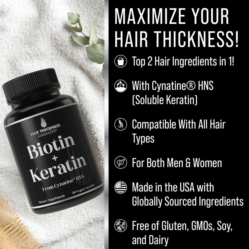 Clinically Studied Keratin Cynatine HNS + Biotin 10000mcg for Hair Growth | Clinically Proven and Studied for Thicker, Healthier Hair. For Women and Men, Enhanced for Max Results