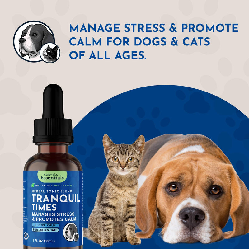 Animal Essentials Tranquility Blend - Valerian Root for Dogs & Cats, Organic Calming Drops for Dogs & Cats, Natural Pet Care Supplement to Relax & Sleep, Herbal Calm Support - 1 Fl Oz 1 fl oz (30 ml)