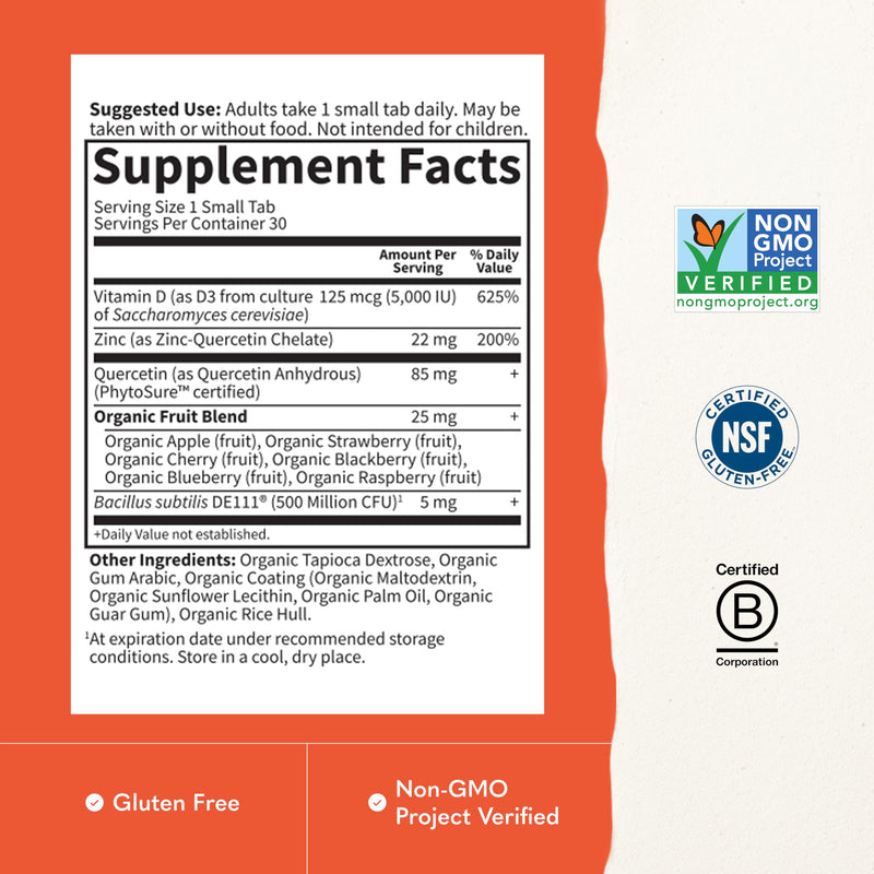 Garden of Life Dr. Formulated Vitamin D3 & Zinc Quercetin Once Daily Supplement – Immune Support & Breast Health, Non-GMO, Gluten-Free, 30 Small Tabs | Once Daily Supplement - Immune Support & Breast Health, Non-GMO, Gluten-Free