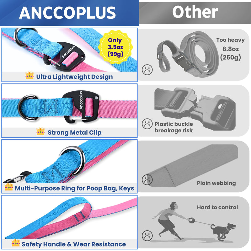 Anccoplus Hands Free Dog Leash, Multifunctional Crossbody Running for Dogs, Ultra-Light Dog Training Leash with Secure Clip, Short & Long Leashes, Adjustable Service Dog Leashes (Aqua Pink) Aqua Pink