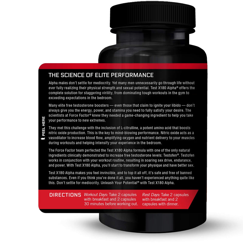 Force Factor Test X180 Alpha Testosterone Booster for Men | Testosterone Supplement with Fenugreek & L-Citrulline to Promote Lean Muscle, Strength, Energy & Performance, 60 Capsules