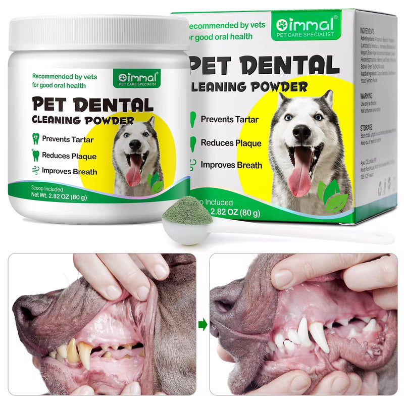 Pet Natural Dental Cleaning Powder for Oral Hygiene, Dental Powder for Small, Medium & Large Dogs Also for Cats. Reduces Plaque, Prevents Tartar, Improves Breath. No Brushing Needed. (80, Grams) 80 Grams
