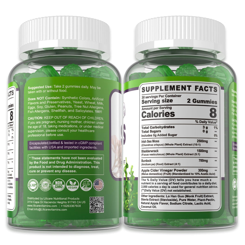 (2 Pack) Sea Moss Gummies - Irish Sea Moss Gummies for Adults & Kids - Advanced Superfood Seamoss Supplement + Bladderwrack, Burdock Root Extract，ACV for Daily Immune, Gut Cleanse, Vegan, Sugar Free 60 Count (Pack of 2)