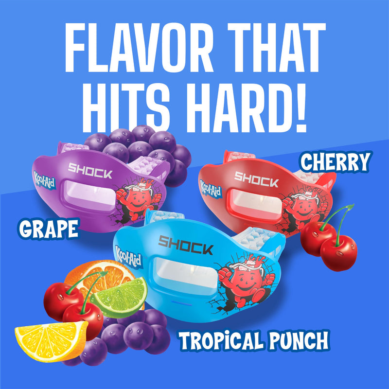 Shock Doctor Kool Aid Lip Guard Mouth Guard - Max Air Flow, Full Mouth Protection Compatible with Braces, Lip Guard, Instant Fit Mouthguard for Football, Hockey, Lacrosse Kool-aid Cherry Adult