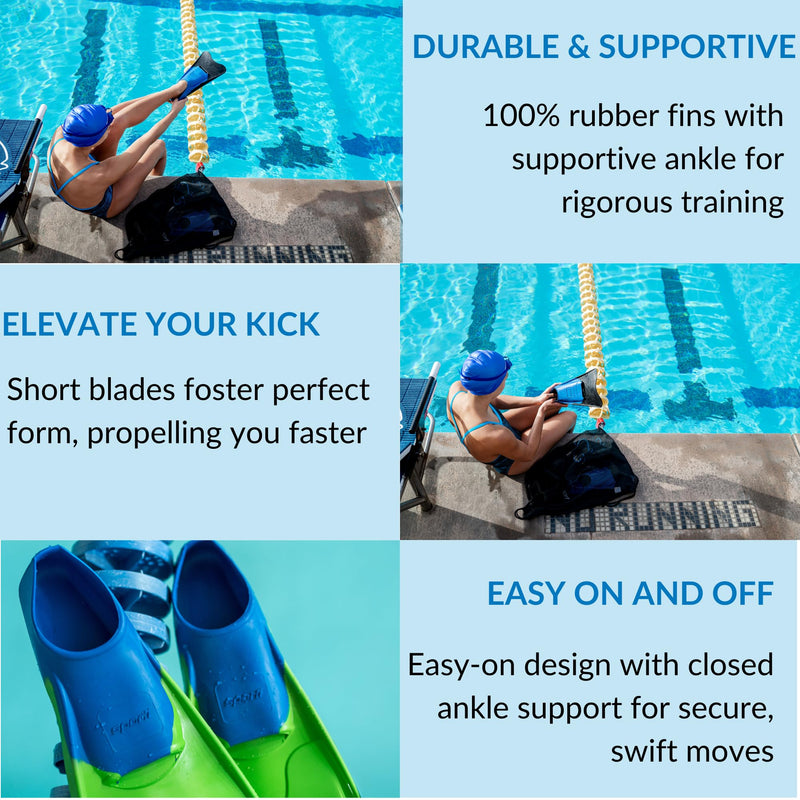 Sporti Adult-Kid Short Swim Fins for Pool Lap Swimming, Floating Fins for Swimming & Snorkeling, Swim Flippers for Training Little Kid 1-2 OrangeBlue - BeesActive Australia