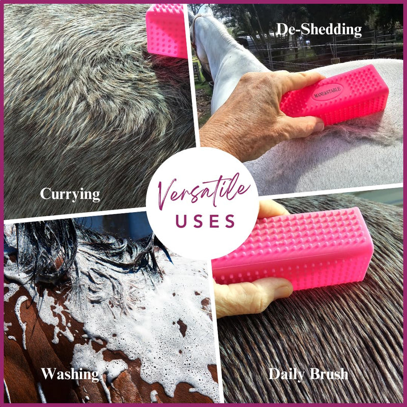 Horse Curry Comb – Sensitive Skin Horse Brush Shedding Tool Removes Dirt, Sweat & Loose Hair – Easy Grip, Lightweight Massage Silicone Groomer For Daily Brushing. Pink - BeesActive Australia
