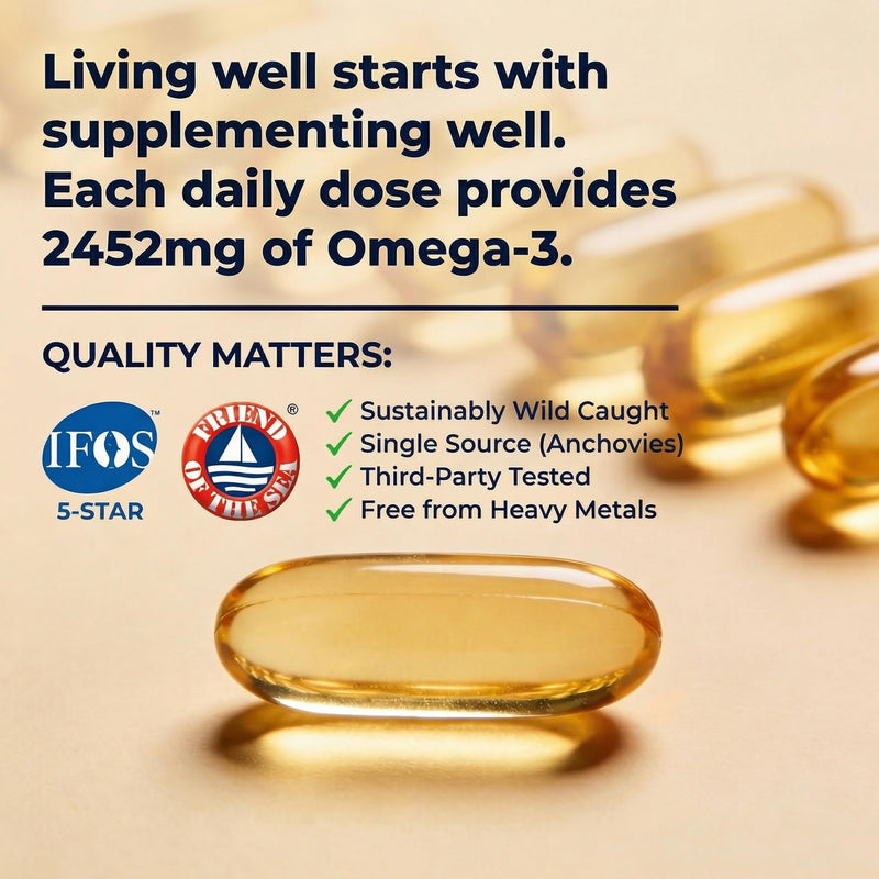 AQUAOMEGA 3X Extra Strength Omega-3 Fish Oil for Heart, Brain & Immune Support, 1636mg EPA, 544mg DHA + Vitamin D3, Full Natural Triglyceride Form, Wild Caught, IFOS 5-Star Certified (120 Softgels) 120 Count (Pack of 1)