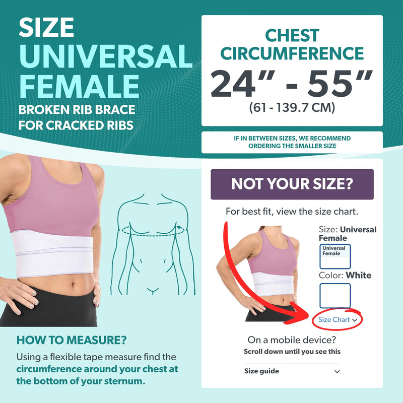 BraceAbility Broken Rib Brace for Women and Men - Rib Protector Compression Wrap, Chest Support Belt for Bruised, Fractured, Dislocated Ribs, Costochondritis Relief, Sternum Brace (Female - White) Universal Female