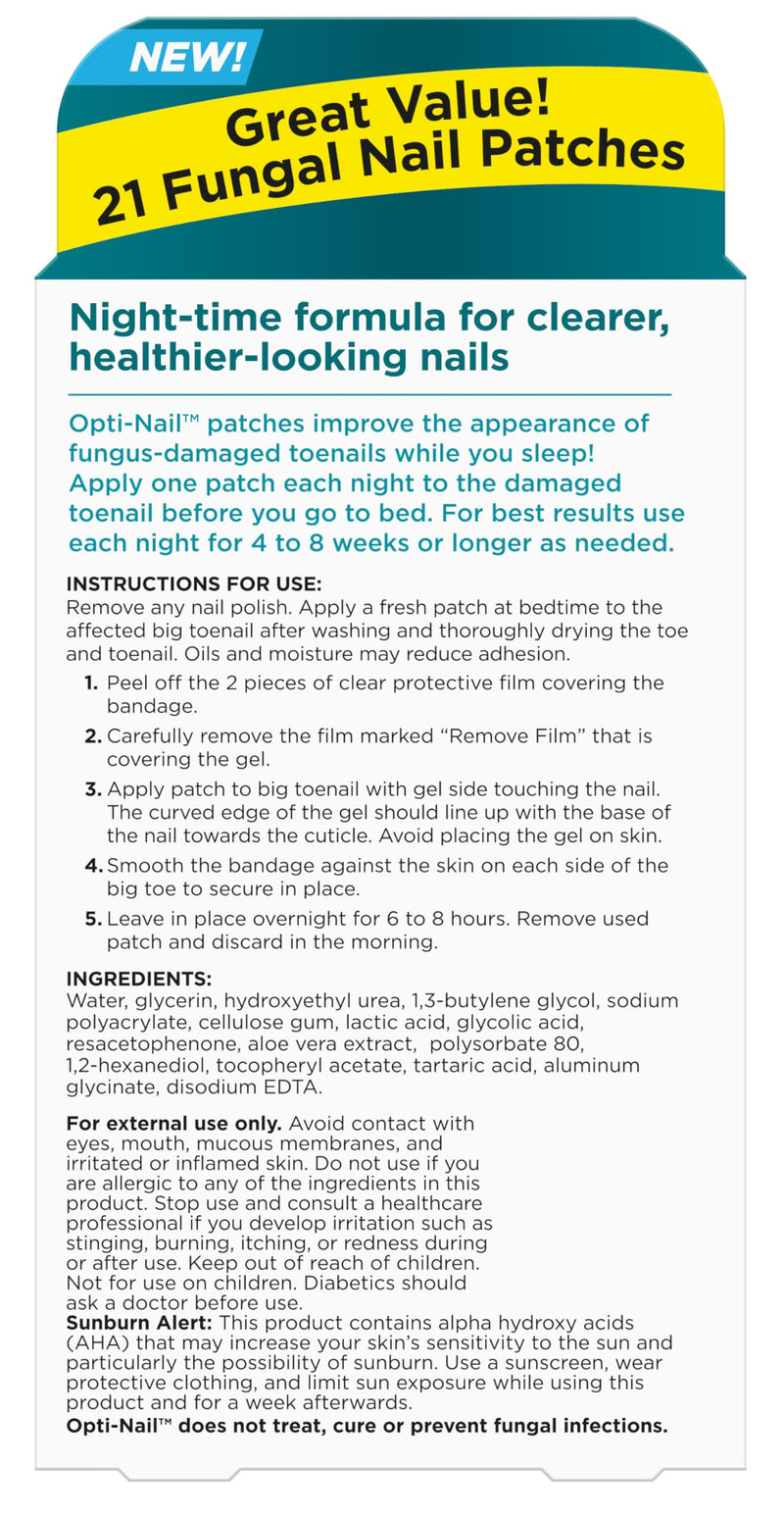 Opti-Nail Fungal Nail Renewal Patches - 21 Patches, Night-Time Treatment Improves Nail Appearance While You Sleep 21 Count (Pack of 1)