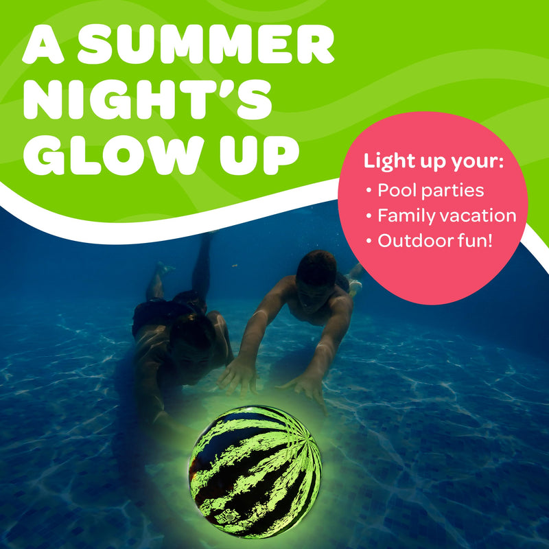 Watermelon Ball Lit - Glow in The Dark Pool Toy for Kids Ages 8-12, Teens, Adults - 9 Inch Swimming Pool Game for Family Fun 9" 9" Green LED Light-Up - BeesActive Australia