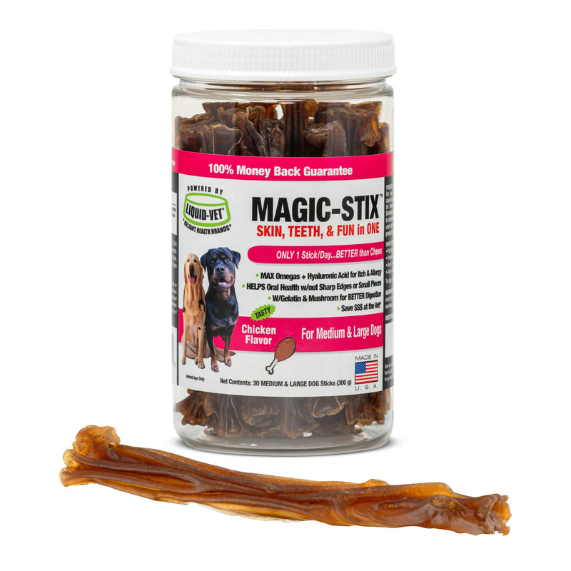 LIQUID-VET Magic-STIX™ Skin, Teeth & Fun – Large Dog – Chicken Flavor – 30 Count – Made in USA 1 Ounce (Pack of 30) Magic Stix - Itch & Allergy Stix