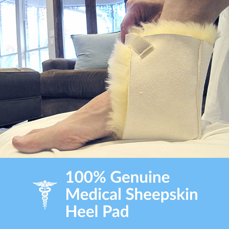 Sheepskin Ranch Sofsheep Medical Sheepskin Heel Protector, Pressure Relief for Bed Sores, Ulcers, Sensitive Skin, Hospital Grade, Chrome Free, Washable, Hypoallergenic, Adjustable, Real Wool, Single