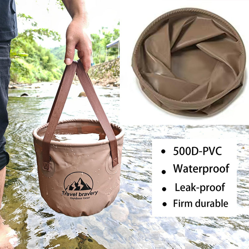 Outdoor Portable Folding Bucket, Picnic, Fishing Bucket, Water Bucket, Large Capacity Handheld Bucket, Suitable for Camping, Hiking, Water Filling, Vegetables and Fruits (Coffeecolour, 20L) Coffeecolour