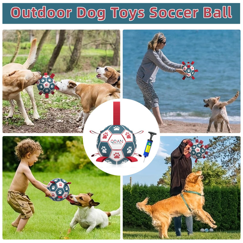 QDAN Dog Toys Soccer Ball with Straps, Interactive Toys for Tug of War, Puppy Birthday Toy, Dog Water Toy, Dog Balls for Small Medium Dog (6 Inch) Medium Size 2 Blue Red - BeesActive Australia