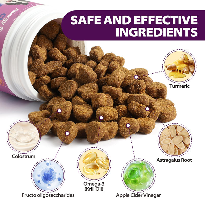 Dog Allergy Chews for Itchy Skin and Seasonal Allergies, Dog Allergy and Itching Skin Relief with Probiotics and Turmeric, Allergy Paw Relief and Dogs Coat Immune -50ct 50ct
