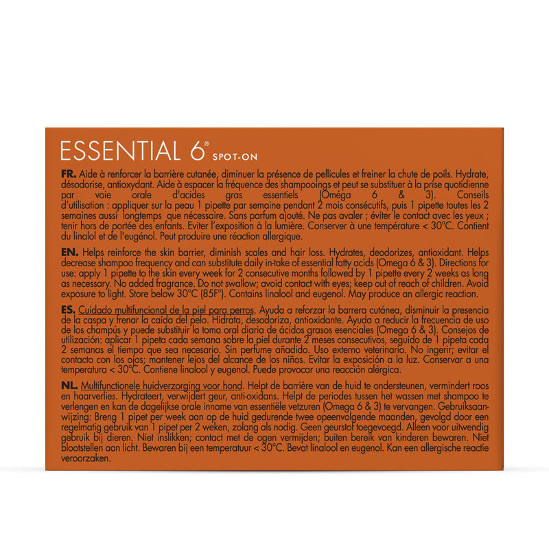 Dermoscent | Essential 6 Spot-On - Dog Itchy Skin Relief | Dandruff & Allergy Relief with Vitamin E Oil | Natural Ingredients for Sensitive Skin | Dogs 10-20 kg | 4 Pipettes of 1.2 ml