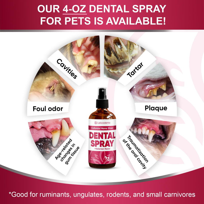 Dog Dental Spray | Cat Dental Care | Colloidal Silver for Dogs, Cats, and Pets | Dog Mouth Spray | Spray for Horses and Others | For All Ages & Breeds | Helps with Plaque, Tartar, & Foul Odor | 4 Oz