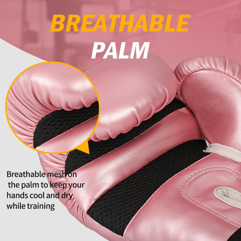FIVING Women's Pro Style Boxing Gloves for Training Muay Thai Ladies for Sparring,Fighting Kickboxing Good for Punch Bag,Focus Pads and Double End Ball Punching Pink 14 oz