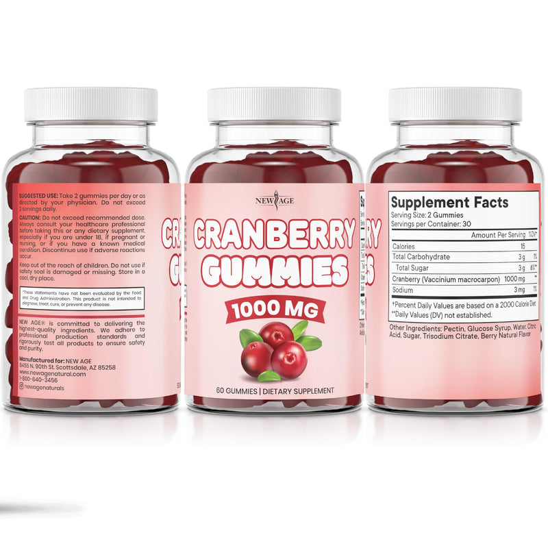 NEW AGE Cranberry Gummies Urinary Tract Health Gummies 1000mg - Supports Bladder, Kidney, UTI - Vegetarian (Cranberry 180 Gummies) 3