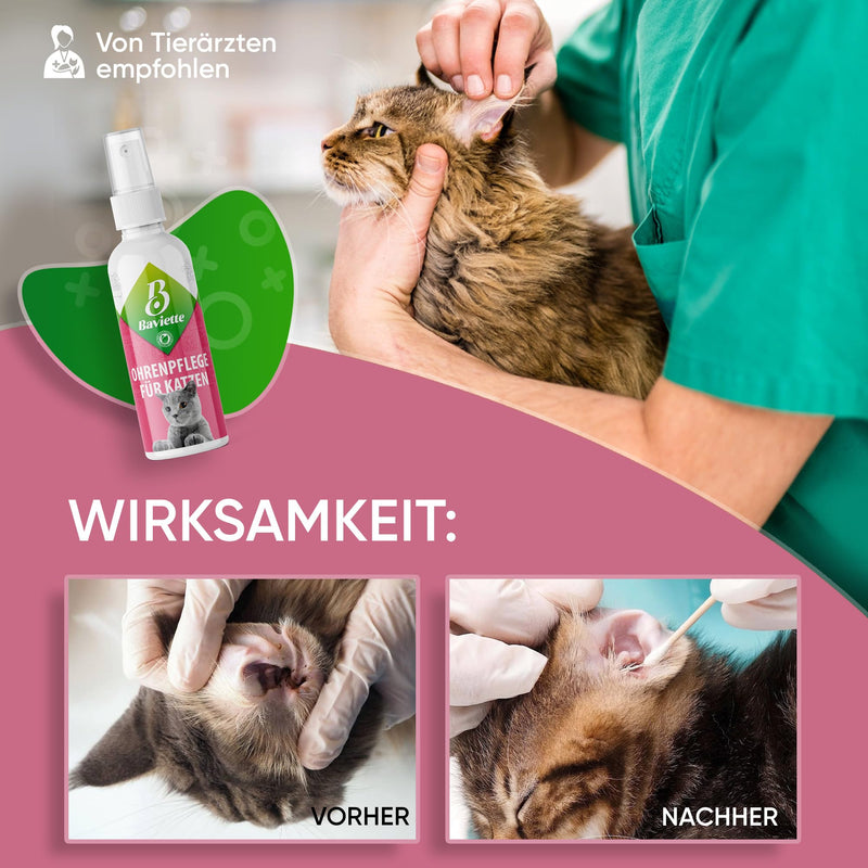Baviette Cat Care Set: (300x) Probiotic Ear Care Spray for Cats - Natural Ear Cleaner & Earwax Remover, Effective for Inflammation (Ear Care) Ear Care 100ml - BeesActive Australia