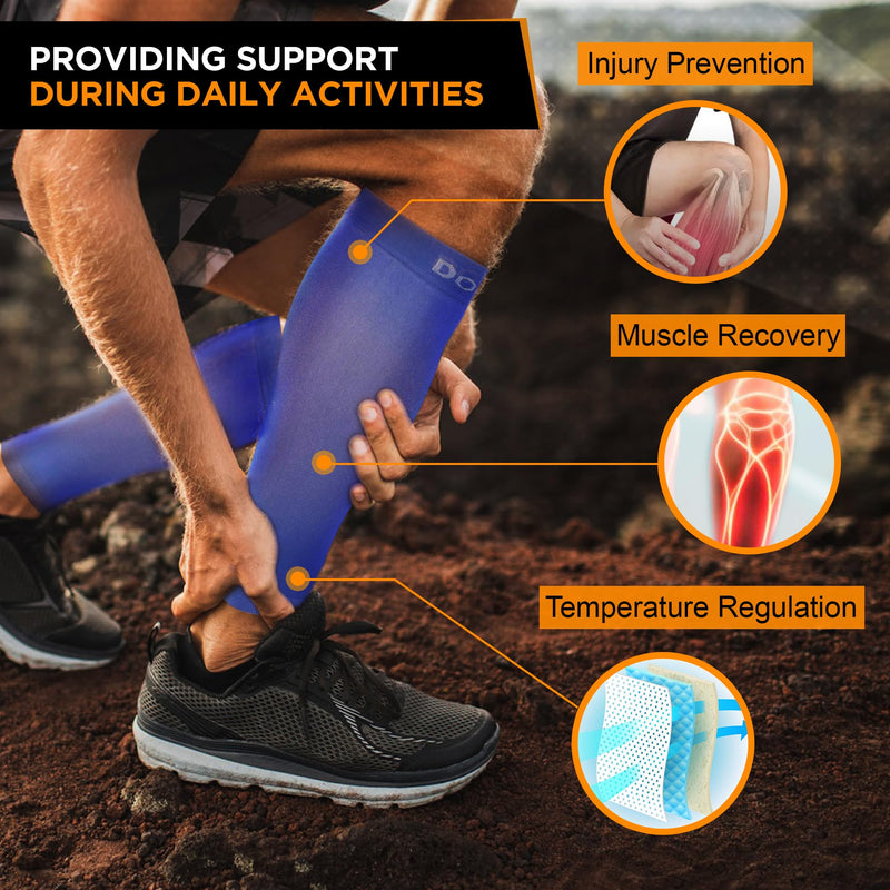 Doc Miller Compression Calf Sleeve for Men & Women, Premium Medical Grade, 15-20mmHg Graduated Support for Running, Calf Tear, Shin Splints, Knee High, Calf Sleeves, 1 Pair Blue Small - BeesActive Australia
