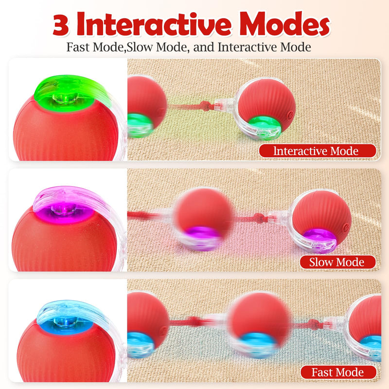 Interactive Cat Toy - Cat Toys for Indoor Cats Smart Silicone Rolling Ball with Tail,Bird Sound,Obstacle Avoidance and Motion Activated,Kitten Puzzle Toys for Bored Indoor Adult Cats & Dogs (Red) Red - BeesActive Australia