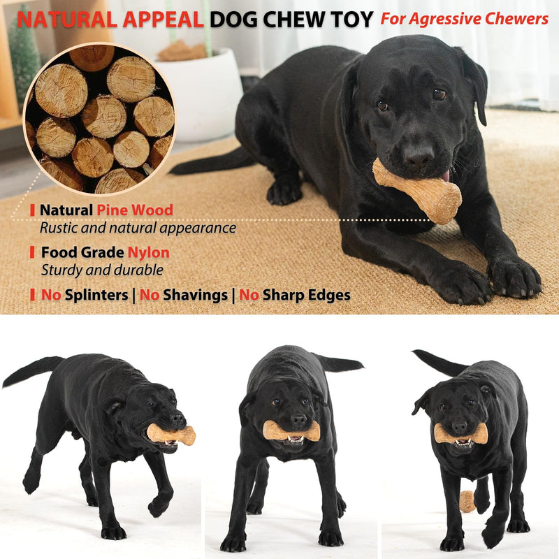 Willjoy Dog Chew Toys for Aggressive Chewers, Tough Dog Toys for Aggressive Chewers, Pine Wood and Nylon Indestructible Dog Toy, Bacon Large Dog Toys to Keep Them Busy Durable Dog Toys for Large Dogs 1-Pack DuraDumb - BeesActive Australia