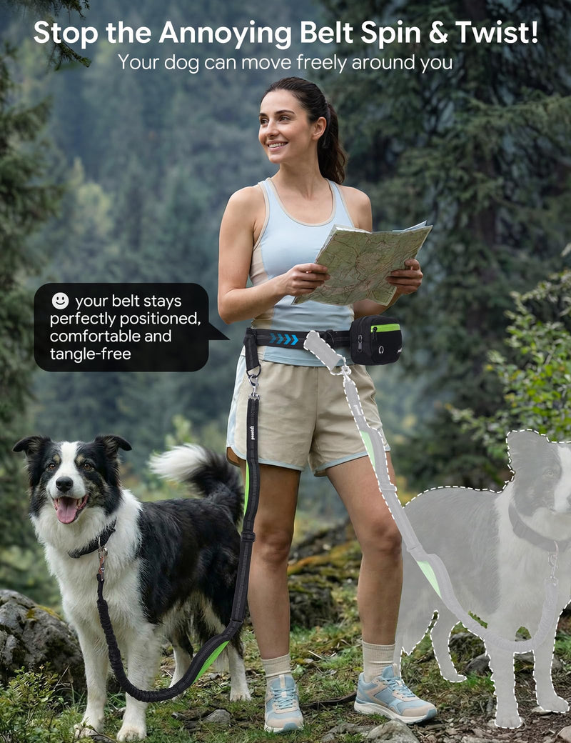 Dog Leash Hands Free, Waist Leash for Dog Walking with Pouch Removable| Shock Absorbing Bungee| Thickened Lumbar pad & Comfortable Dual Handles| Dog Running and Training,for 33-120lbs Dogs Large Black