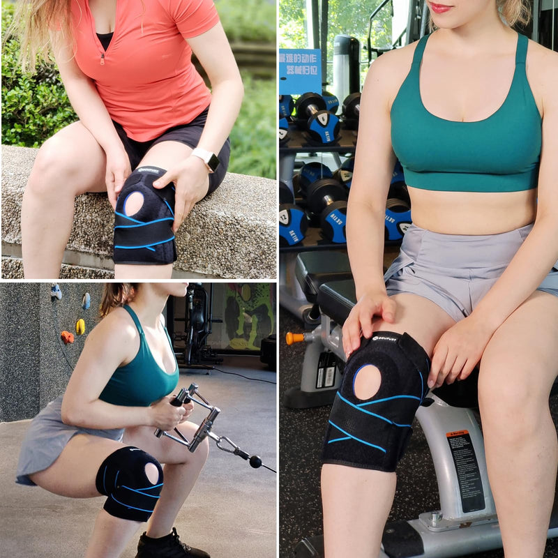 DOUFURT Knee Brace for Women & Men Meniscus Tear, Plus Size Knee Braces for Knee Pain Relief, Arthritis, Compression Knee Support Side Stabilizers Medium(Pack of 1) Blue & Black